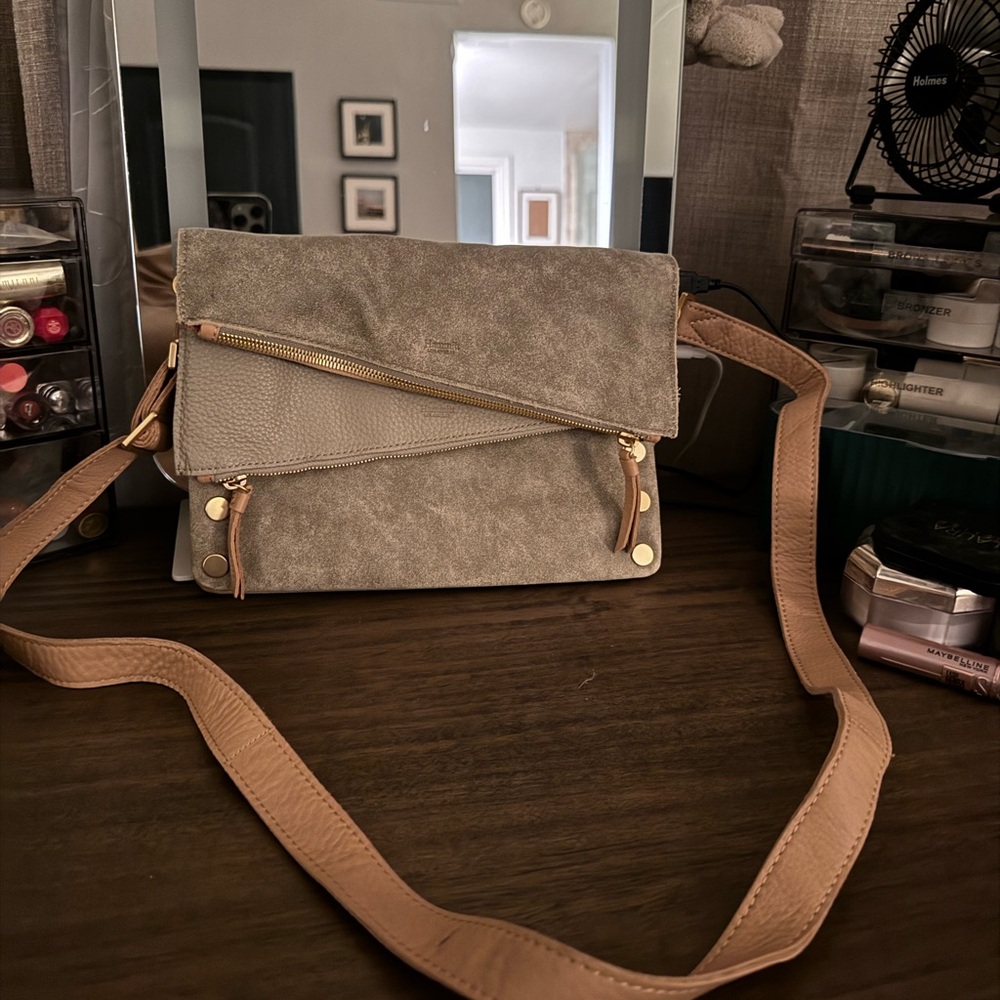 Hammitt Dillon in tan leather and grey suede. Brand new never used,